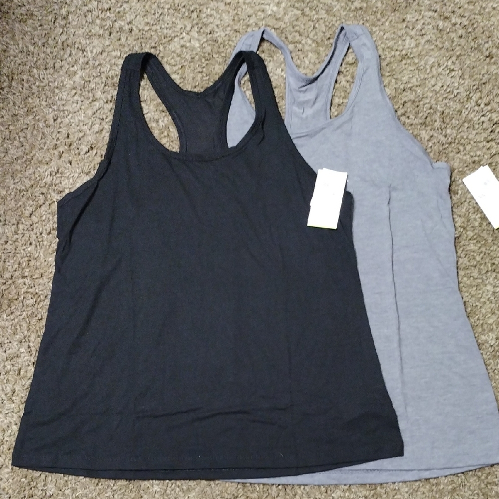 Old Navy Fitted Black and Gray Sleeveless Tank Tops